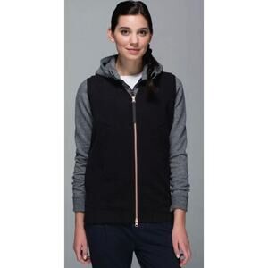 Lululemon Departure Fleece Vest Black Size 4 Rose Gold Zip Lounge Relaxed Fit